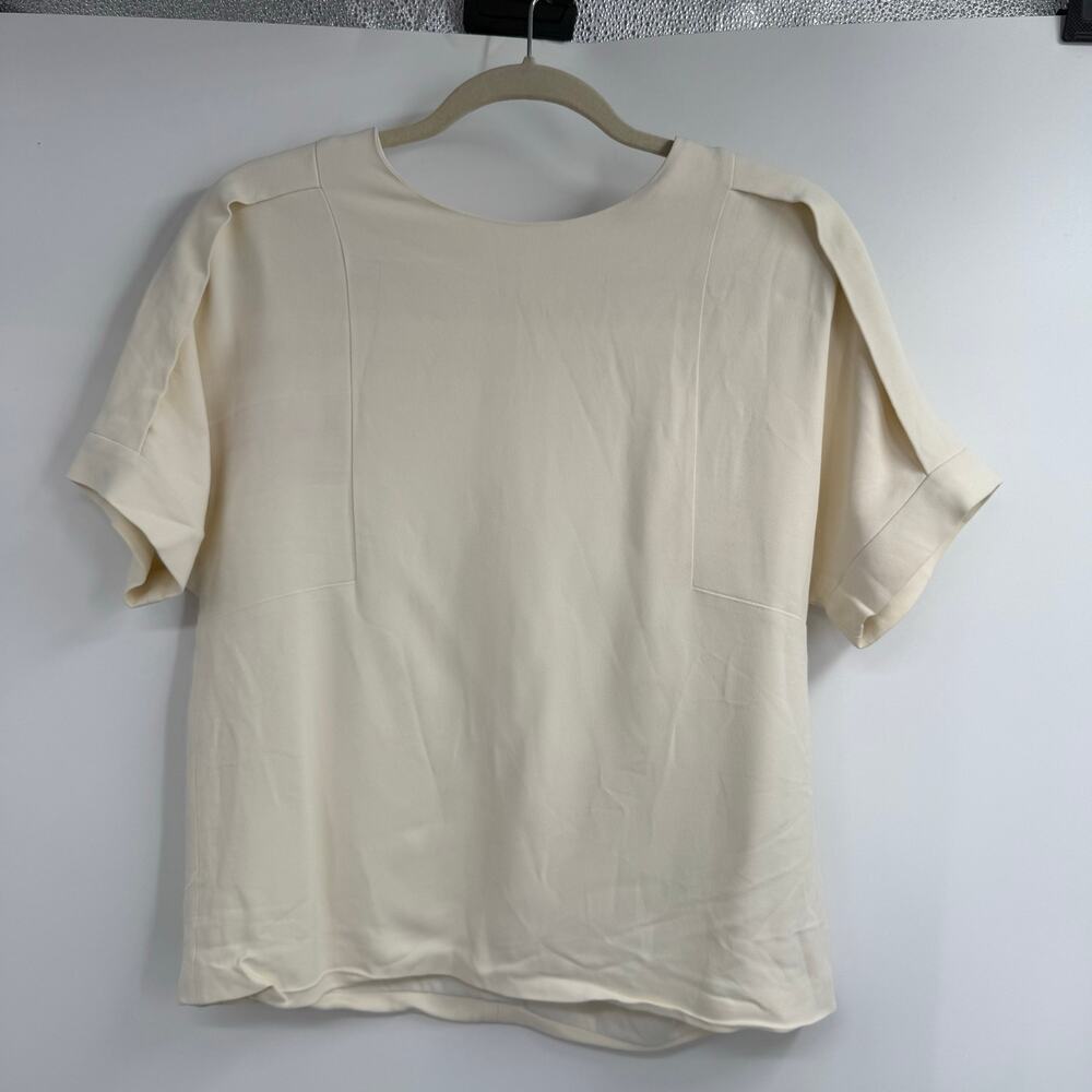 MSGM Blouse Top Womens Size 42 US 8 Cream Short Sleeve Boxy Fit Back Zip